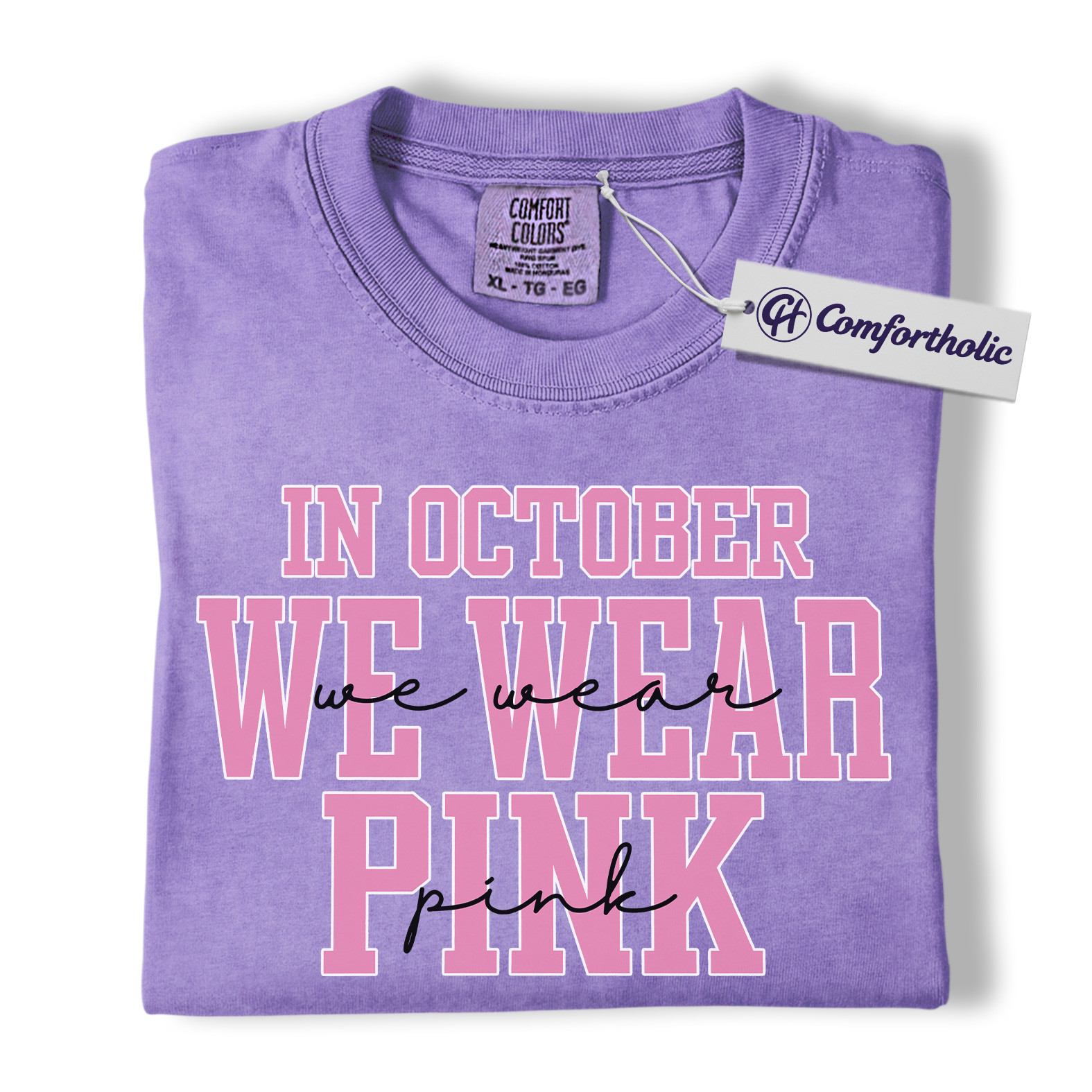 In October We Wear Pink Shirt, Breast Cancer Awareness T-Shirt, Support Ribbon Graphic Tee for Women, Cancer Awareness Comfort Colors Shirt - Image 20