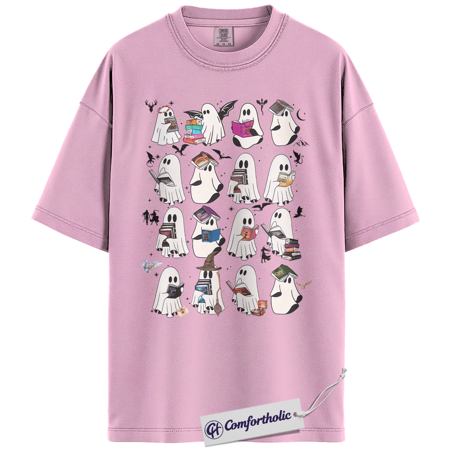 Bookish Ghost Shirt, Halloween Reading T-Shirt, Cute Spooky Book Lover Graphic Tee, Ghost Reader Literary Gift Top, Halloween Comfort Colors Shirt - Image 9