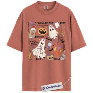 Alternative view of Cardiology Ghost Shirt, Funny Halloween Nurse T-Shirt, Cute Cardiac Crew Medical Graphic Tee, Heart Doctor Halloween Gift Top, Halloween Comfort Colors Shirt