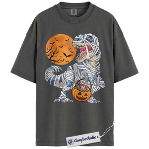 Alternative view of Halloween Dinosaur Mummy Shirt, Scary T-Rex Trick or Treat T-Shirt, Funny Halloween Costume Tee for Kids and Adults, Spooky Dino Comfort Colors Shirt