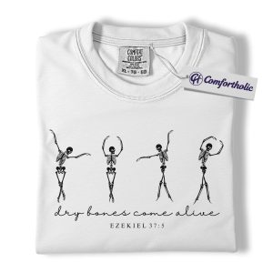 Alternative view of Dry Bones Come Alive Shirt, Christian Skeleton Dance T-Shirt, Ezekiel 37:5 Bible Verse Graphic Tee, Faith-Based Halloween Comfort Colors Shirt