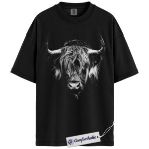 Highland Cow Shirt, Western Farm Animal T-Shirt, Rustic Country Graphic Tee for Cow Lovers, Aesthetic Highland Cattle Comfort Colors Shirt