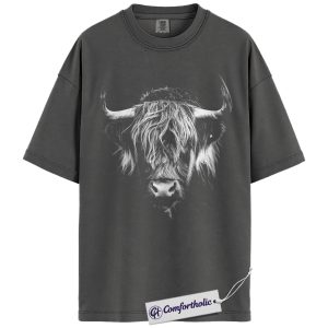 Alternative view of Highland Cow Shirt, Western Farm Animal T-Shirt, Rustic Country Graphic Tee for Cow Lovers, Aesthetic Highland Cattle Comfort Colors Shirt