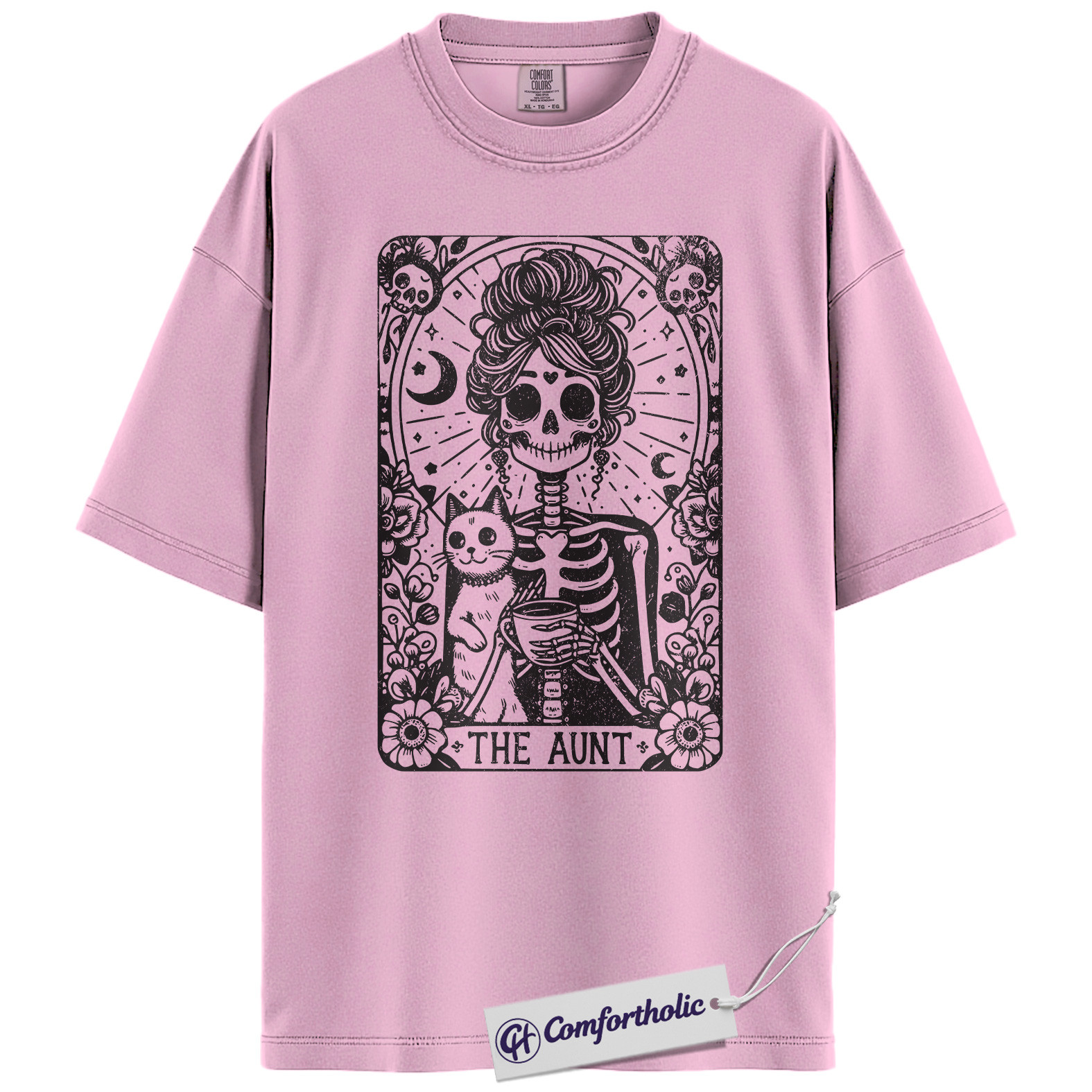 The Aunt Skeleton Shirt, Funny Gothic Aunt T-Shirt, Spooky Halloween Cat Lover Graphic Tee, Creepy Family Gift for Aunts, Family Comfort Colors Shirt