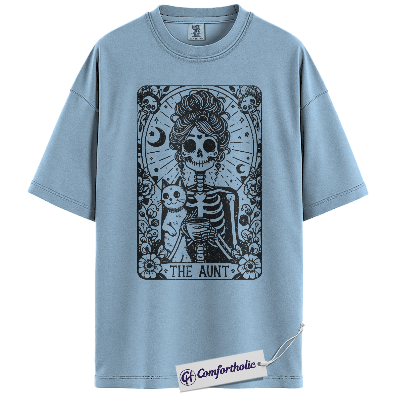 The Aunt Skeleton Shirt, Funny Gothic Aunt T-Shirt, Spooky Halloween Cat Lover Graphic Tee, Creepy Family Gift for Aunts, Family Comfort Colors Shirt - Image 14