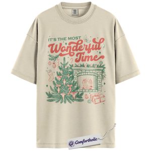 It’s the Most Wonderful Time Shirt, Vintage Christmas T-Shirt, Holiday Fireplace & Tree Graphic Tee, Festive Winter Gift, Christmas Comfort Colors Shirt
