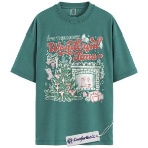 Alternative view of It’s the Most Wonderful Time Shirt, Vintage Christmas T-Shirt, Holiday Fireplace & Tree Graphic Tee, Festive Winter Gift, Christmas Comfort Colors Shirt
