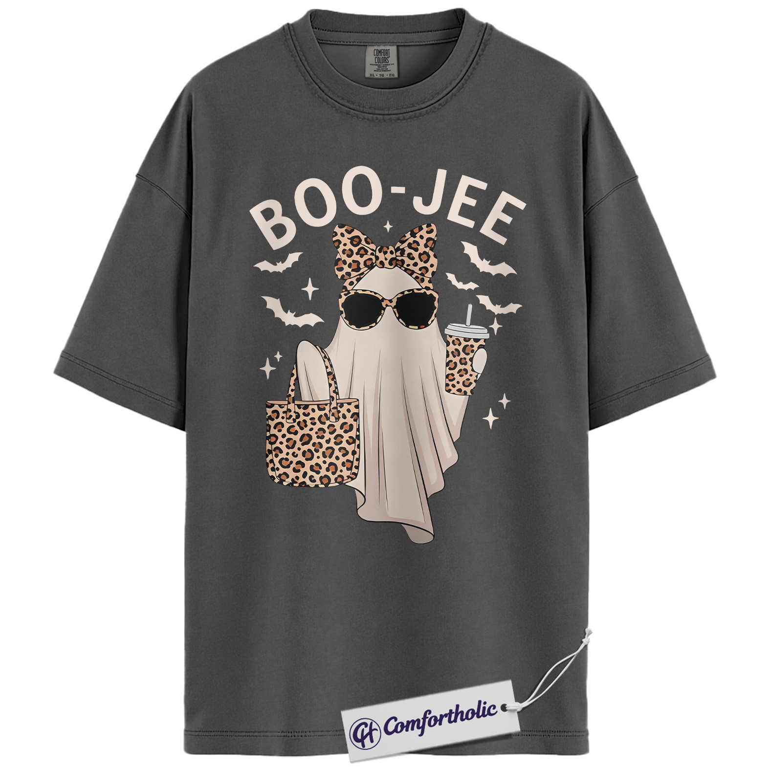 Boo Jee Ghost Shirt, Funny Leopard Print Halloween T-Shirt, Cute Spooky Season Graphic Tee for Women, Trendy Fall Outfit Top, Halloween Comfort Colors Shirt - Image 3