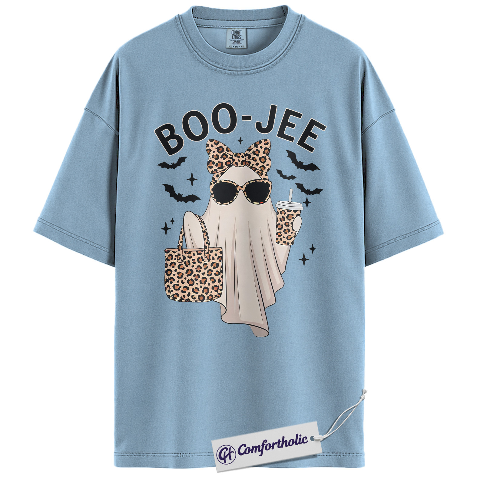 Boo Jee Ghost Shirt, Funny Leopard Print Halloween T-Shirt, Cute Spooky Season Graphic Tee for Women, Trendy Fall Outfit Top, Halloween Comfort Colors Shirt - Image 14