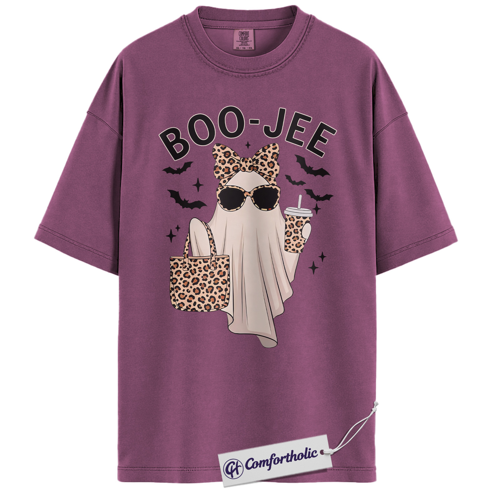 Boo Jee Ghost Shirt, Funny Leopard Print Halloween T-Shirt, Cute Spooky Season Graphic Tee for Women, Trendy Fall Outfit Top, Halloween Comfort Colors Shirt - Image 15