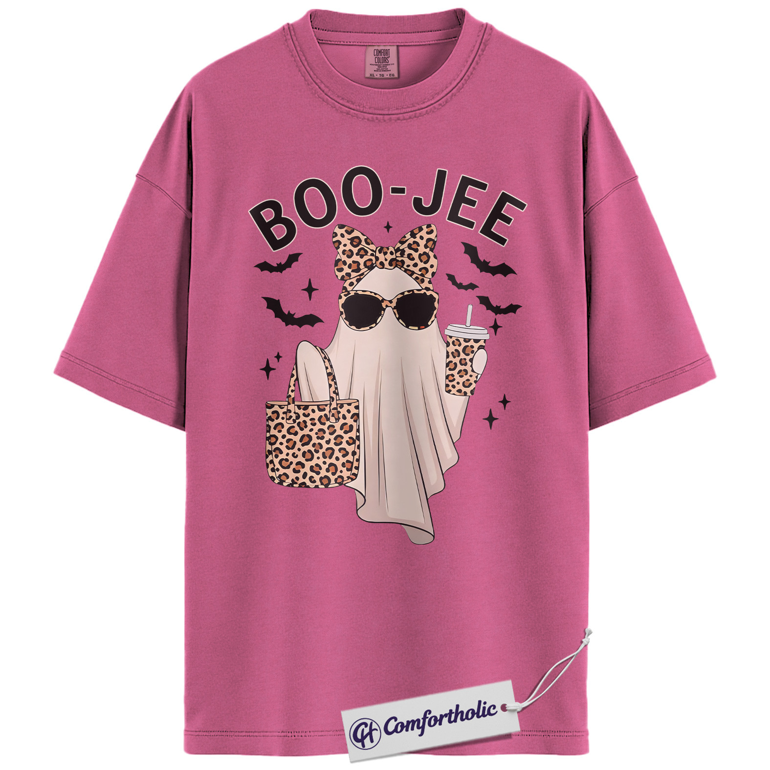 Boo Jee Ghost Shirt, Funny Leopard Print Halloween T-Shirt, Cute Spooky Season Graphic Tee for Women, Trendy Fall Outfit Top, Halloween Comfort Colors Shirt - Image 16