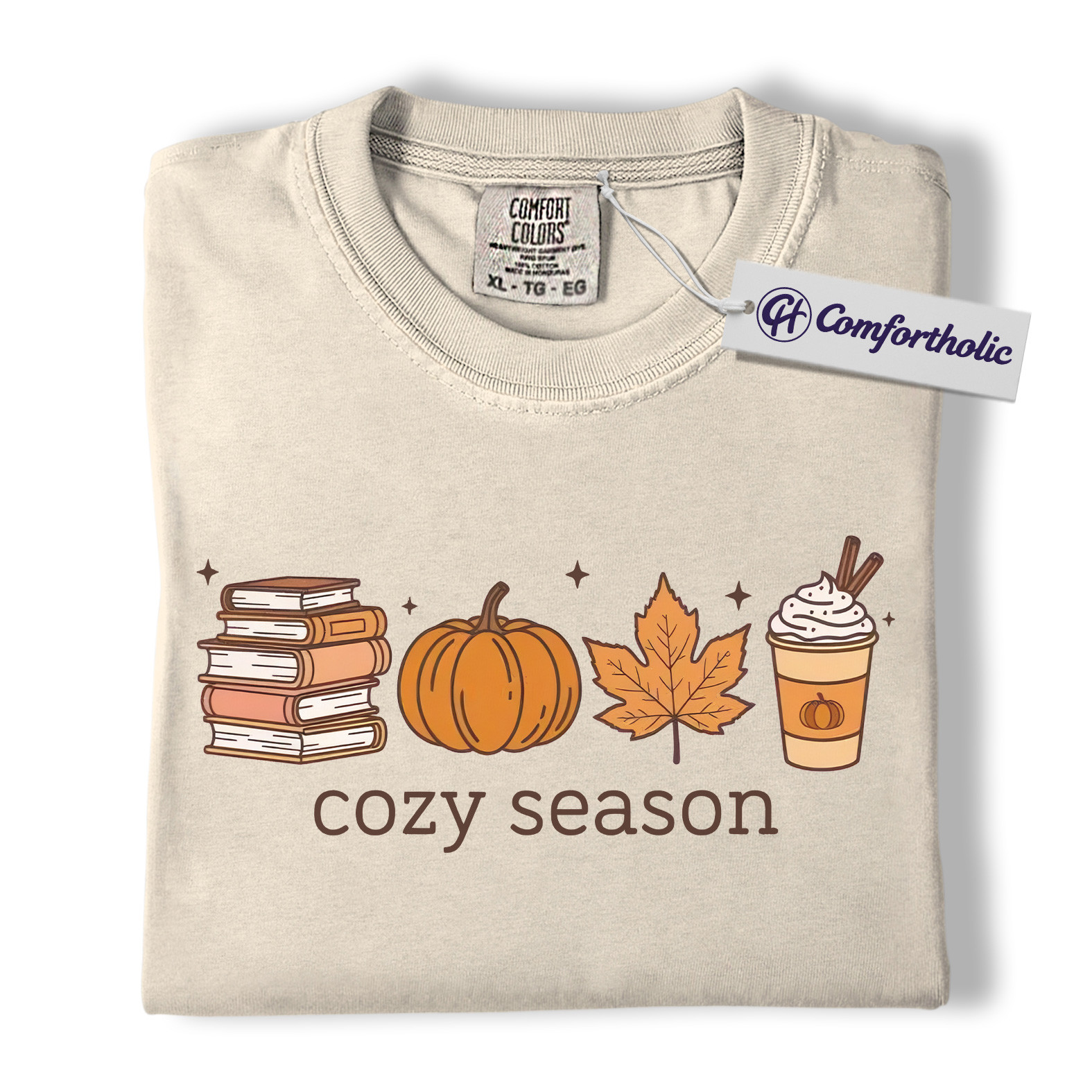 Cozy Season Shirt, Fall Books Pumpkin Latte T-Shirt, Autumn Aesthetic Graphic Tee, Cute Cozy Gift for Book Lovers, Comfort Colors Shirt
