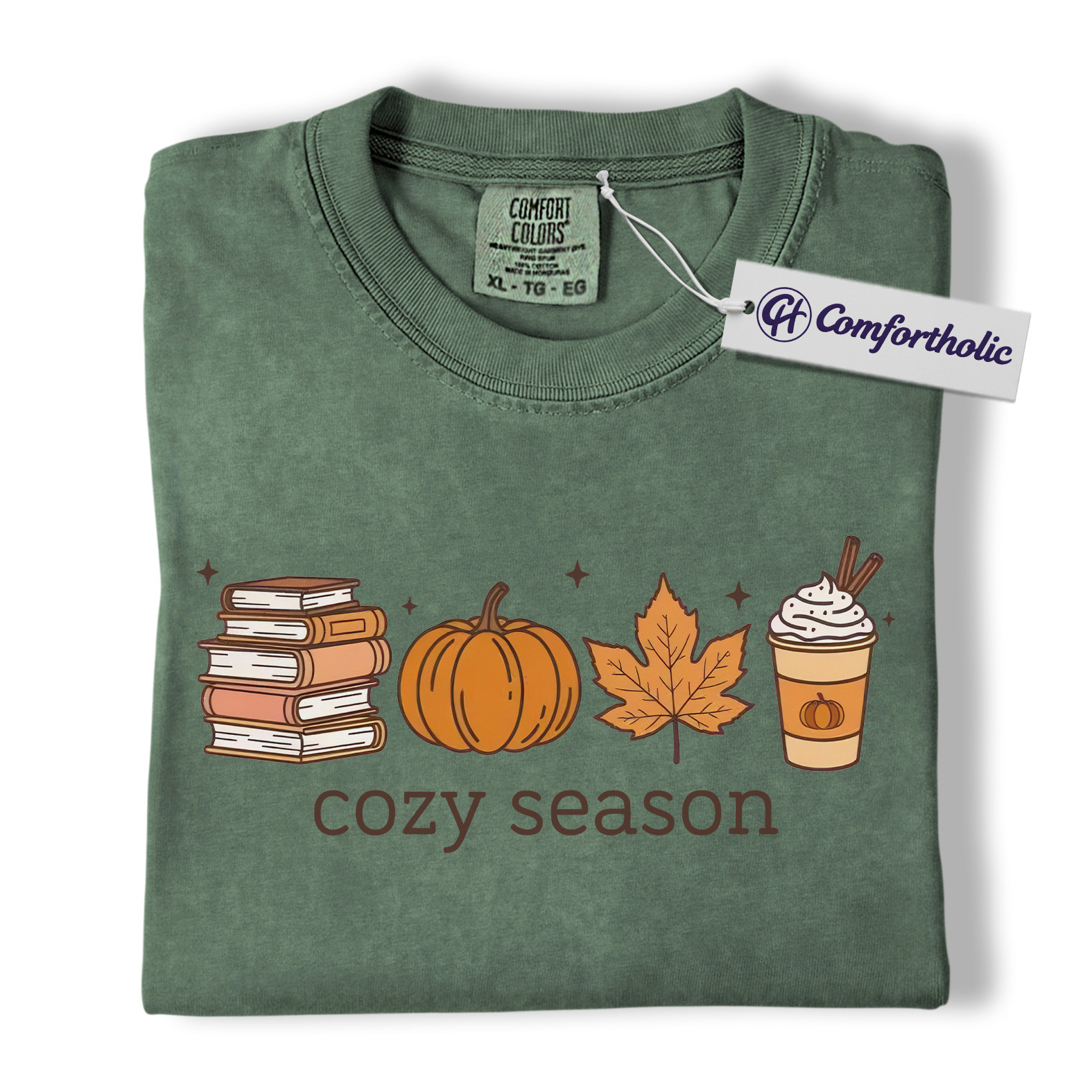 Cozy Season Shirt, Fall Books Pumpkin Latte T-Shirt, Autumn Aesthetic Graphic Tee, Cute Cozy Gift for Book Lovers, Comfort Colors Shirt - Image 5