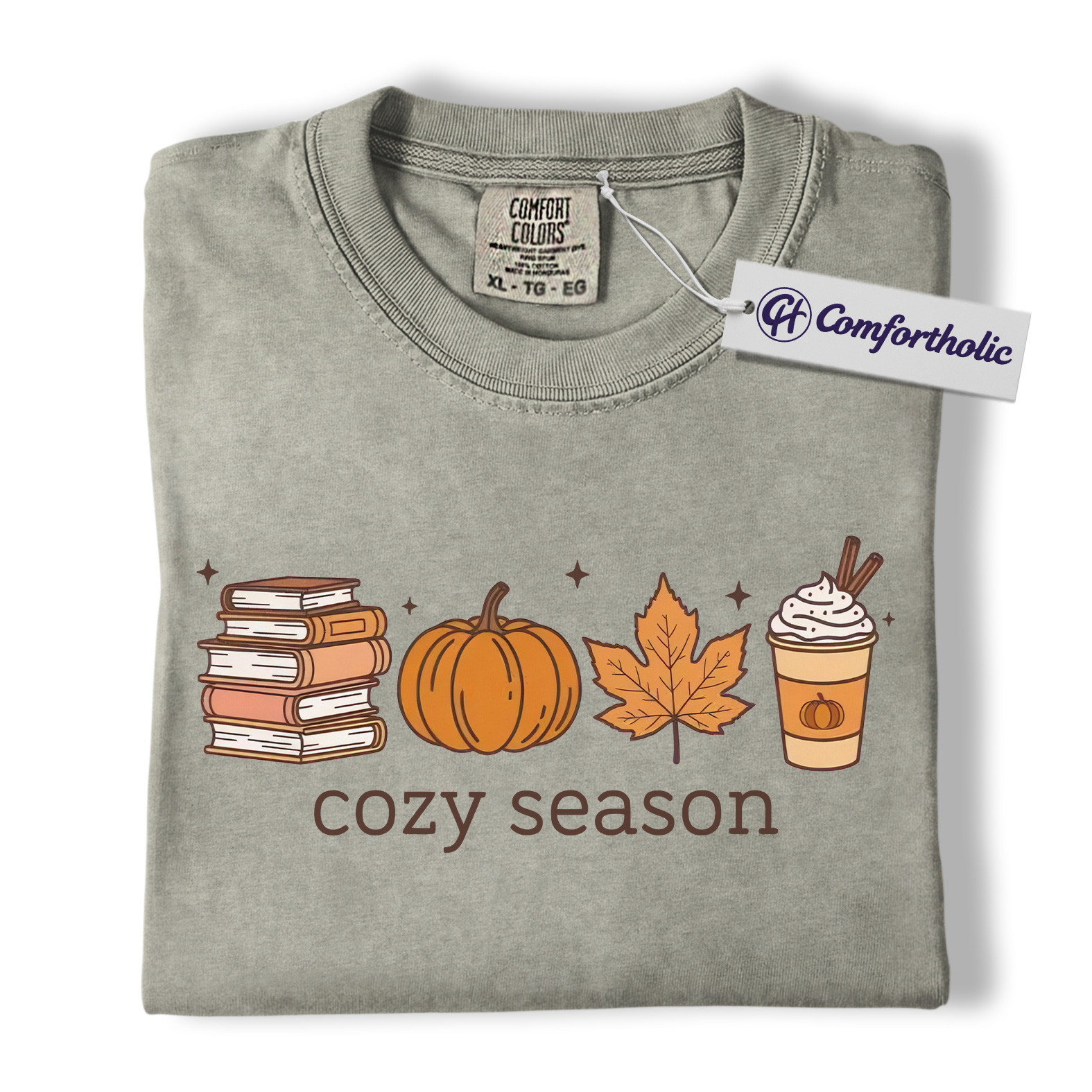 Cozy Season Shirt, Fall Books Pumpkin Latte T-Shirt, Autumn Aesthetic Graphic Tee, Cute Cozy Gift for Book Lovers, Comfort Colors Shirt - Image 3