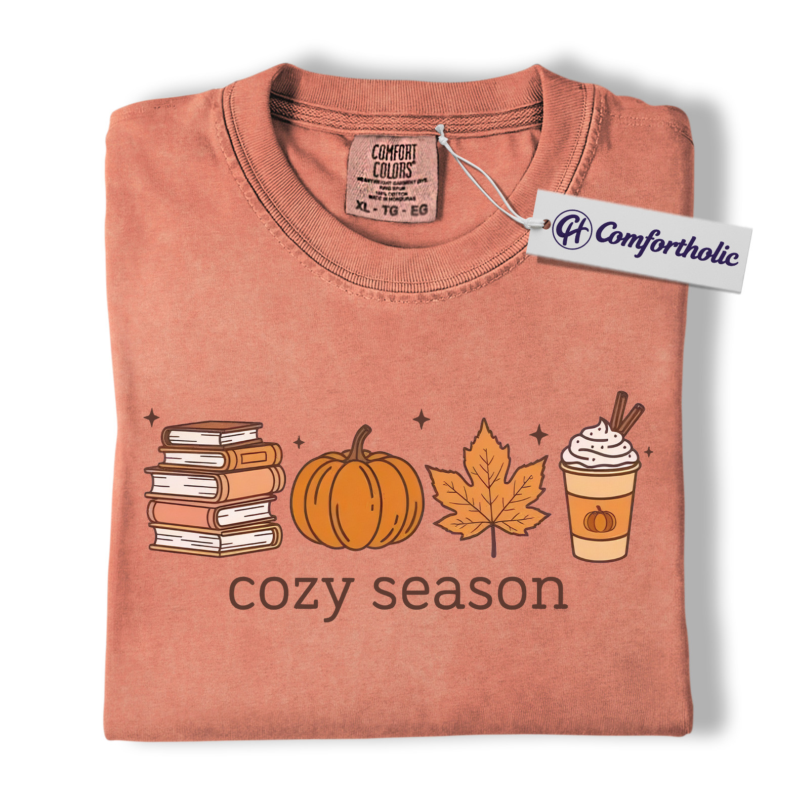 Cozy Season Shirt, Fall Books Pumpkin Latte T-Shirt, Autumn Aesthetic Graphic Tee, Cute Cozy Gift for Book Lovers, Comfort Colors Shirt - Image 4