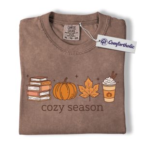Alternative view of Cozy Season Shirt, Fall Books Pumpkin Latte T-Shirt, Autumn Aesthetic Graphic Tee, Cute Cozy Gift for Book Lovers, Comfort Colors Shirt