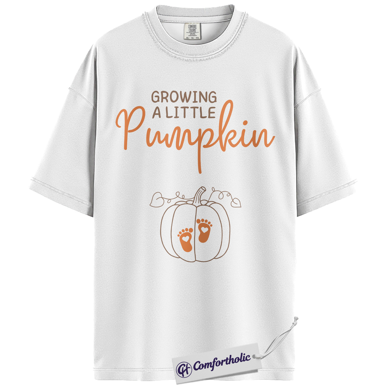 Growing a Little Pumpkin Shirt, Pregnancy Announcement T-Shirt, Fall Maternity Reveal Tee, Cute Baby Shower Gift, Expecting Mom Comfort Colors Shirt - Image 2