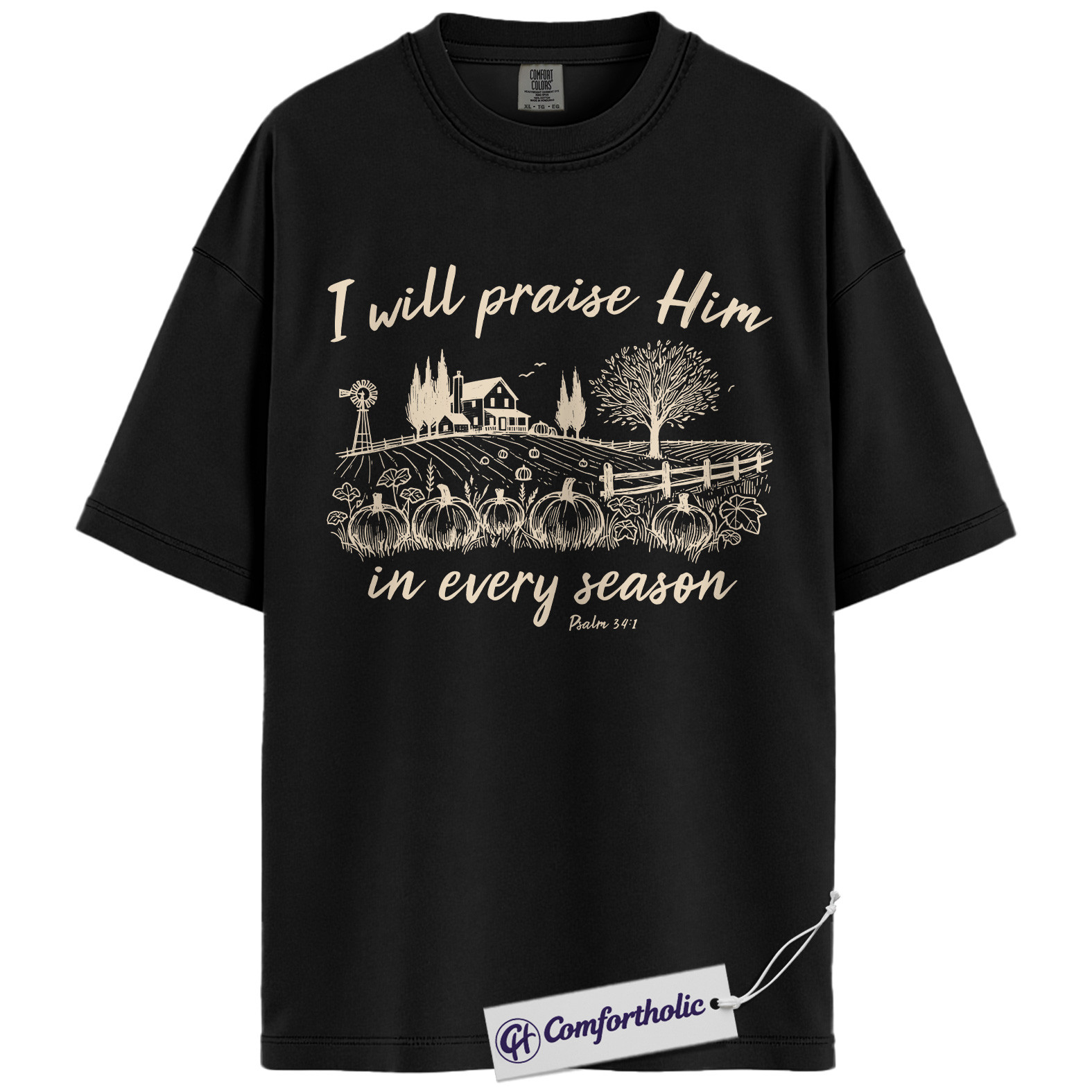 I Will Praise Him Shirt, Christian T-Shirt, Psalm 34:1 Bible Verse Graphic Tee, Religious Inspirational Fall Pumpkin Gift, Faith Comfort Colors Shirt - Image 3