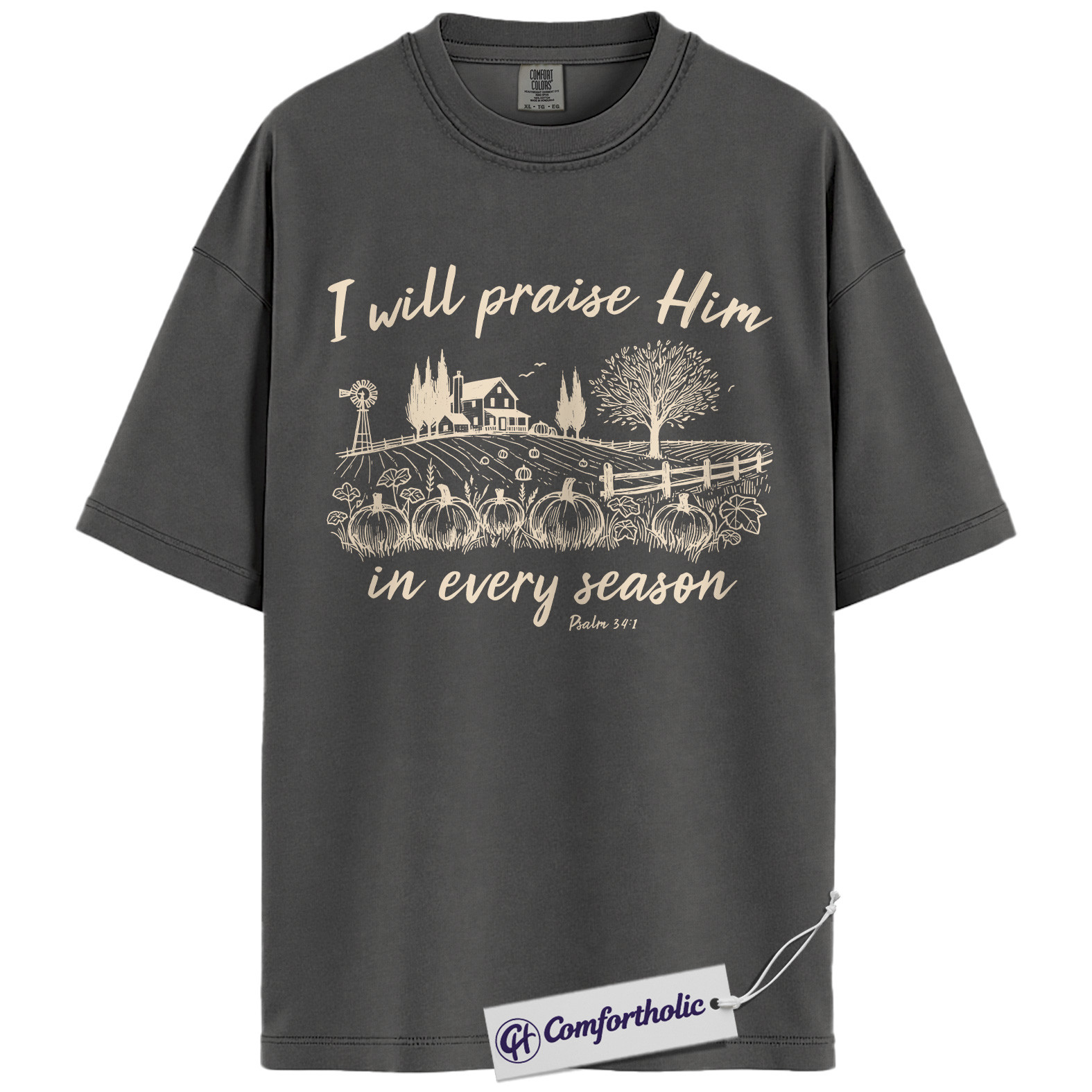 I Will Praise Him Shirt, Christian T-Shirt, Psalm 34:1 Bible Verse Graphic Tee, Religious Inspirational Fall Pumpkin Gift, Faith Comfort Colors Shirt - Image 4