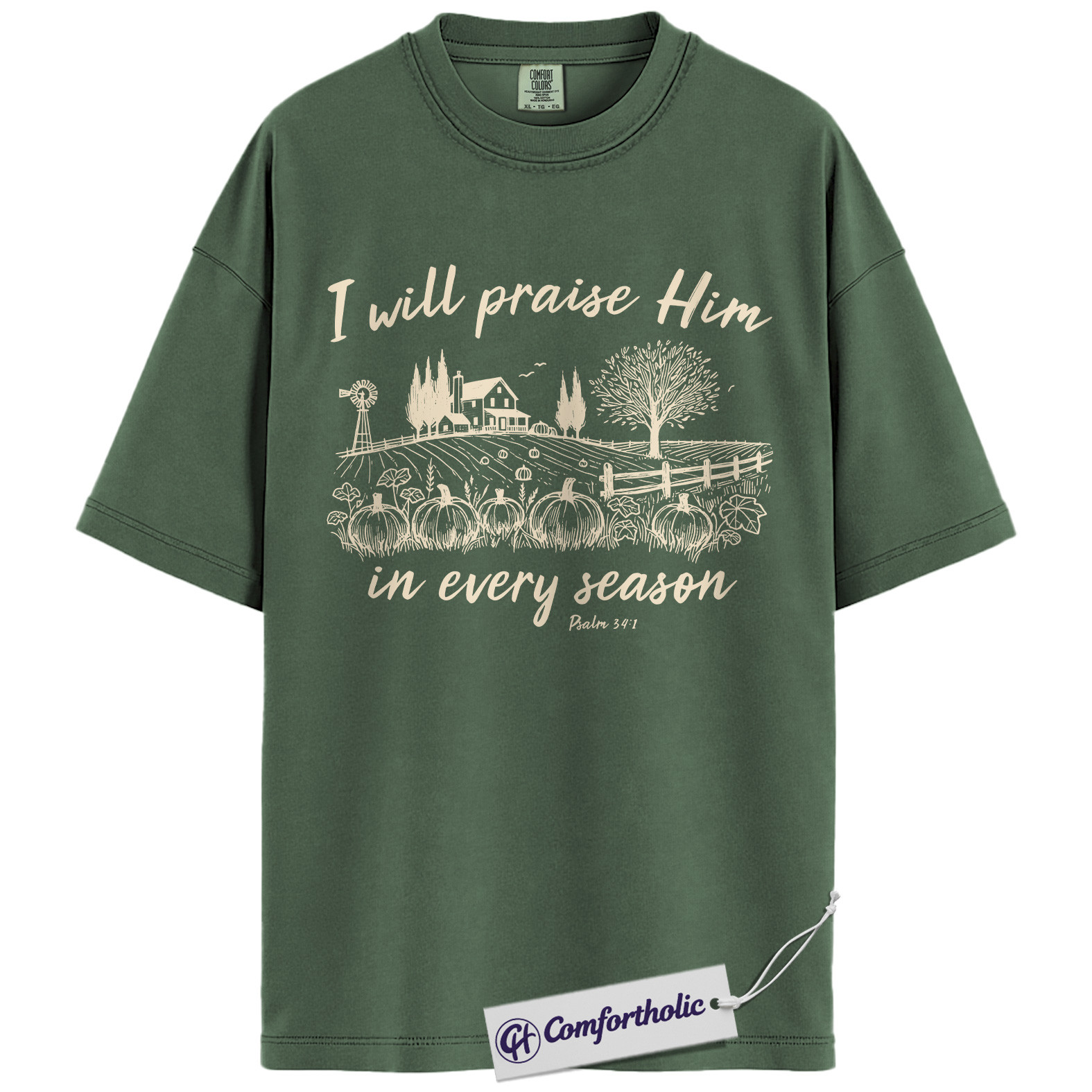 I Will Praise Him Shirt, Christian T-Shirt, Psalm 34:1 Bible Verse Graphic Tee, Religious Inspirational Fall Pumpkin Gift, Faith Comfort Colors Shirt - Image 5