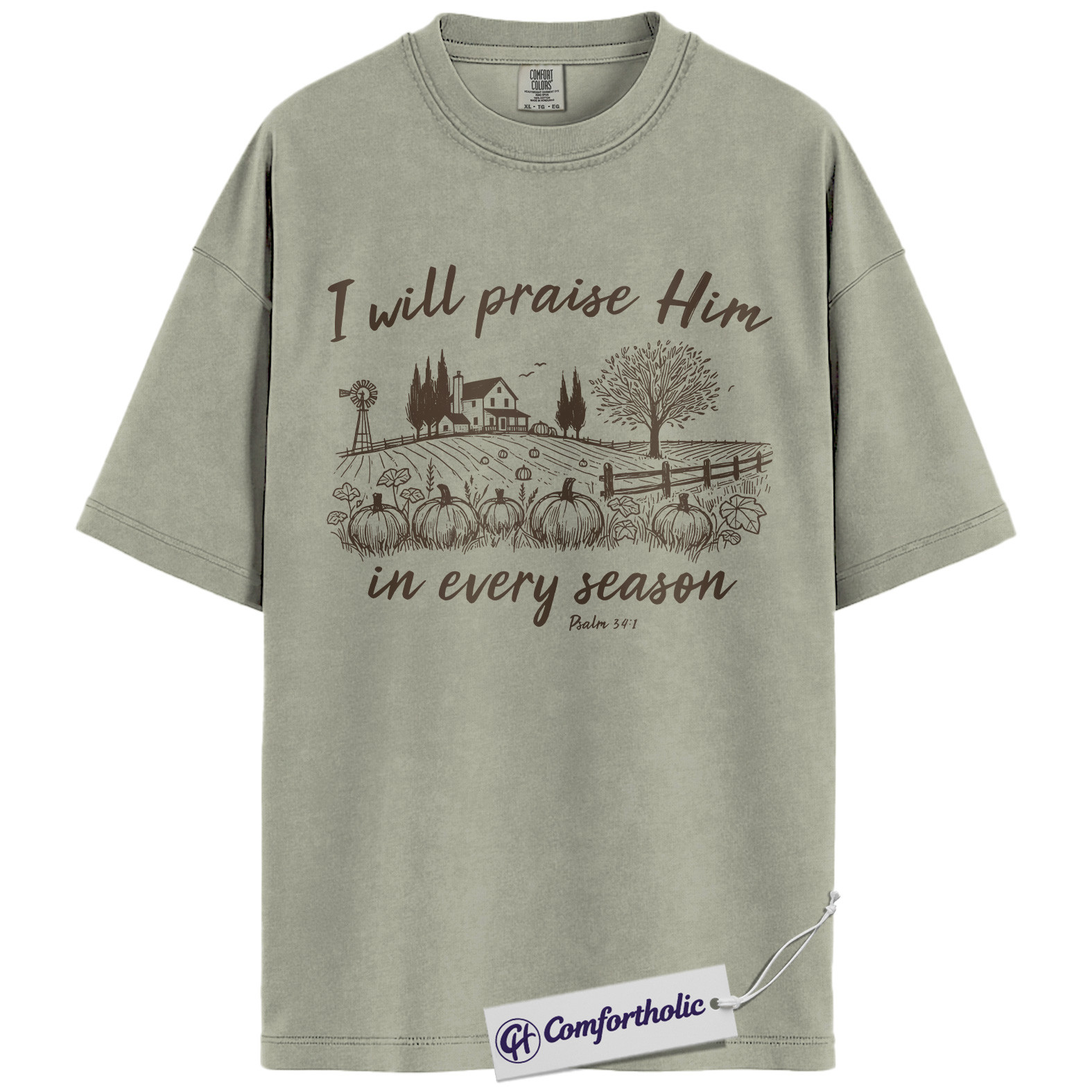 I Will Praise Him Shirt, Christian T-Shirt, Psalm 34:1 Bible Verse Graphic Tee, Religious Inspirational Fall Pumpkin Gift, Faith Comfort Colors Shirt - Image 6