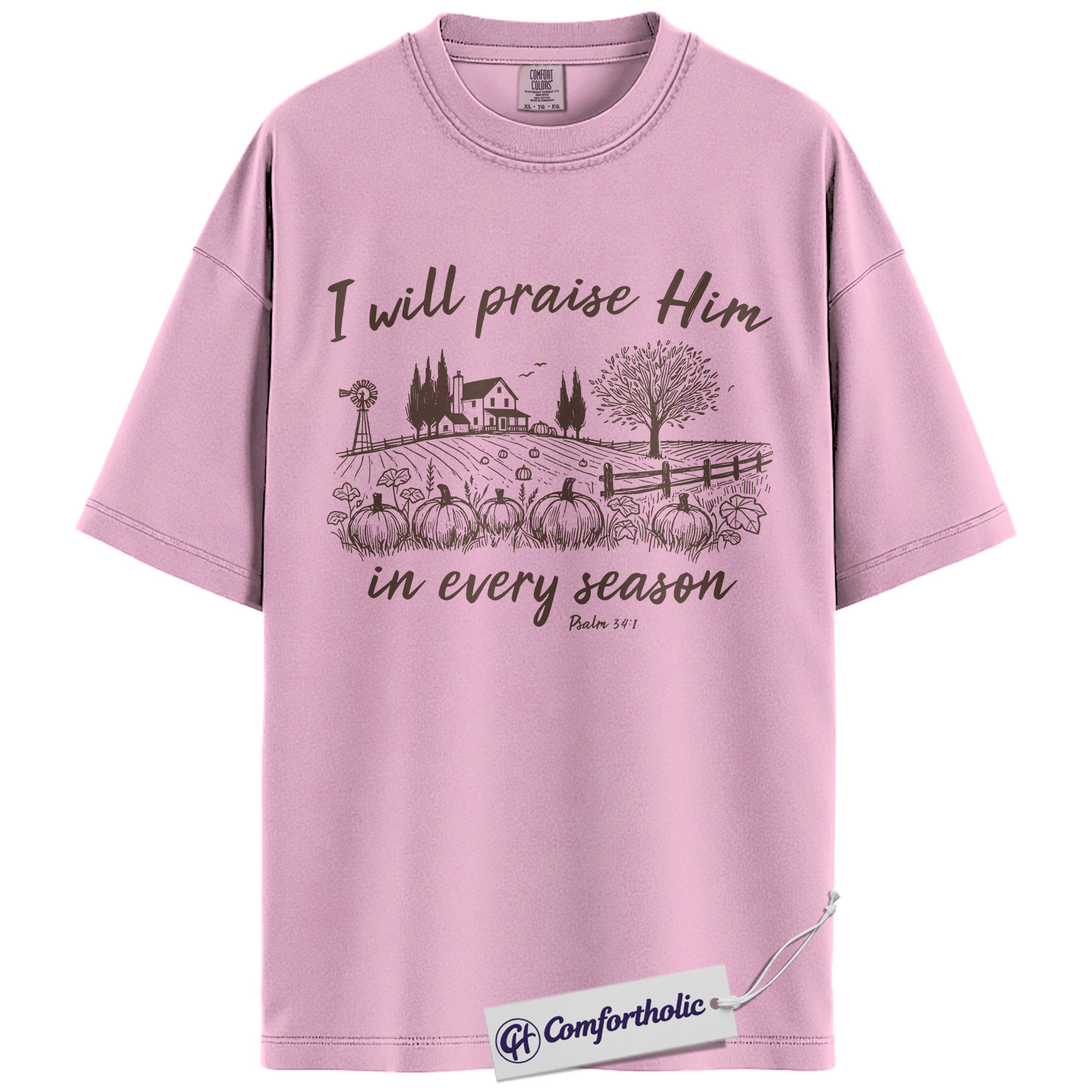 I Will Praise Him Shirt, Christian T-Shirt, Psalm 34:1 Bible Verse Graphic Tee, Religious Inspirational Fall Pumpkin Gift, Faith Comfort Colors Shirt - Image 8