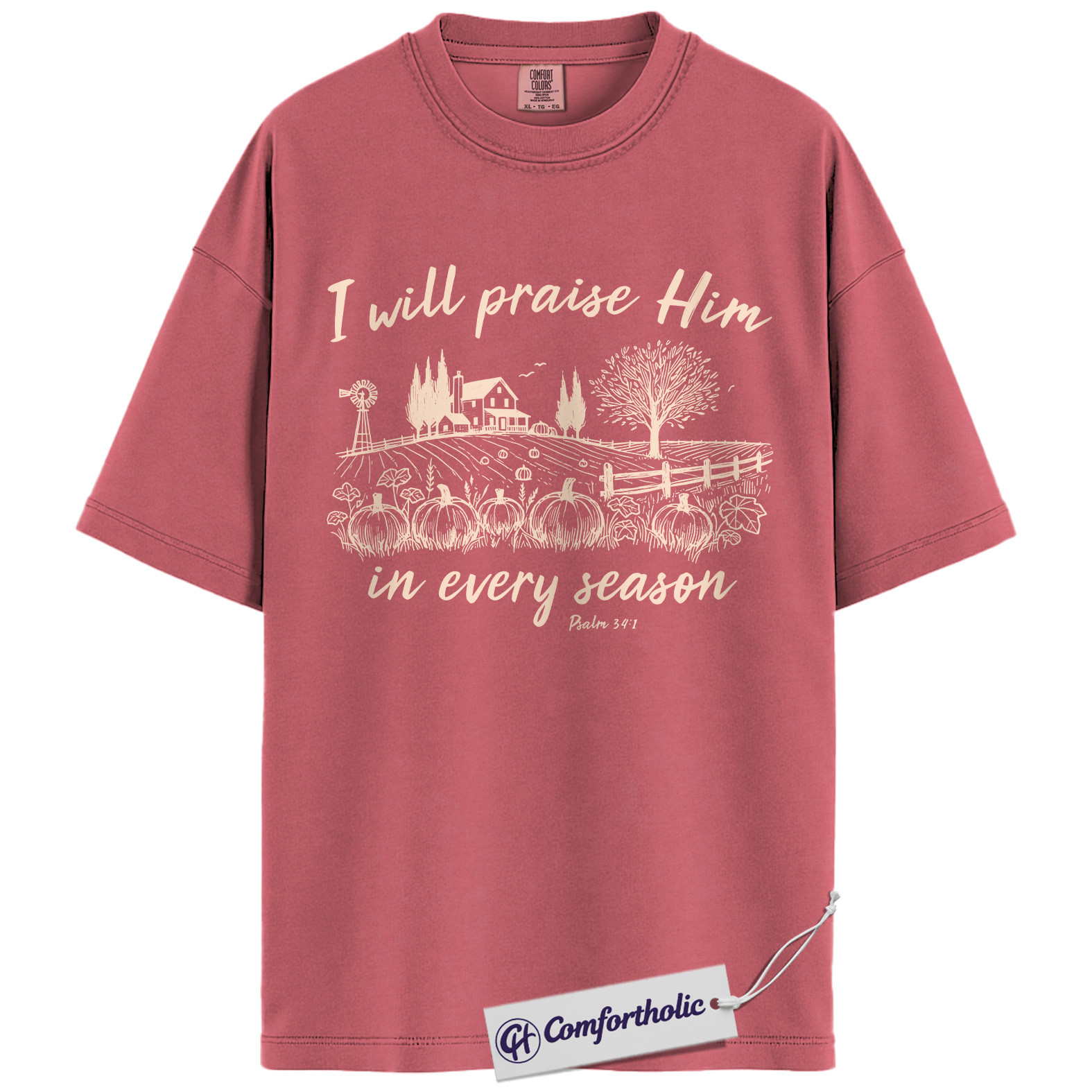 I Will Praise Him Shirt, Christian T-Shirt, Psalm 34:1 Bible Verse Graphic Tee, Religious Inspirational Fall Pumpkin Gift, Faith Comfort Colors Shirt - Image 9