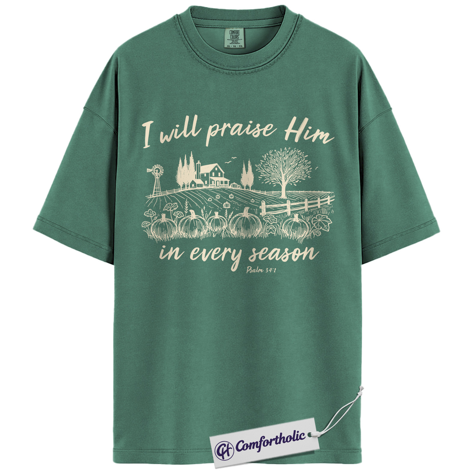 I Will Praise Him Shirt, Christian T-Shirt, Psalm 34:1 Bible Verse Graphic Tee, Religious Inspirational Fall Pumpkin Gift, Faith Comfort Colors Shirt - Image 10