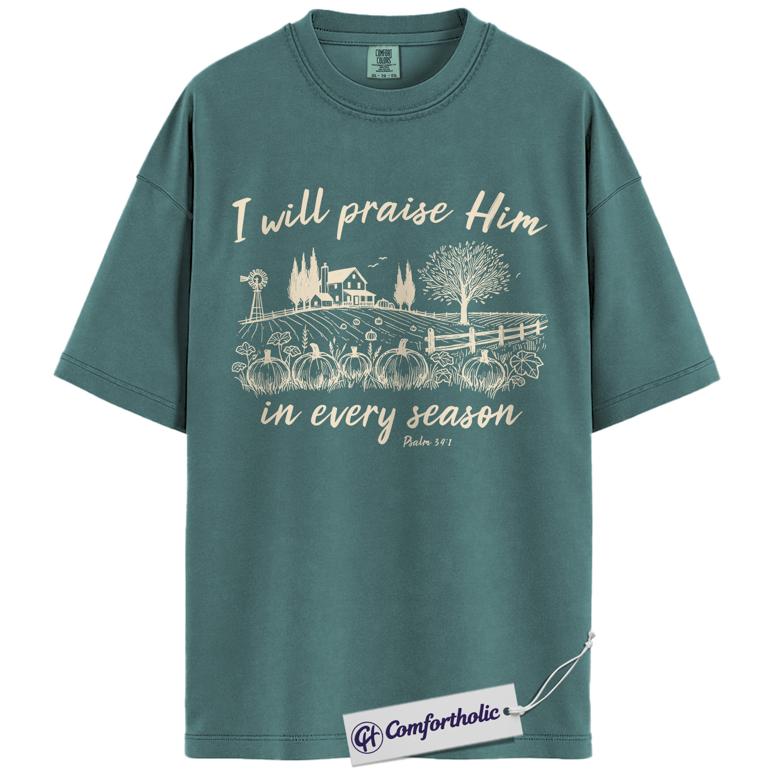 I Will Praise Him Shirt, Christian T-Shirt, Psalm 34:1 Bible Verse Graphic Tee, Religious Inspirational Fall Pumpkin Gift, Faith Comfort Colors Shirt - Image 11