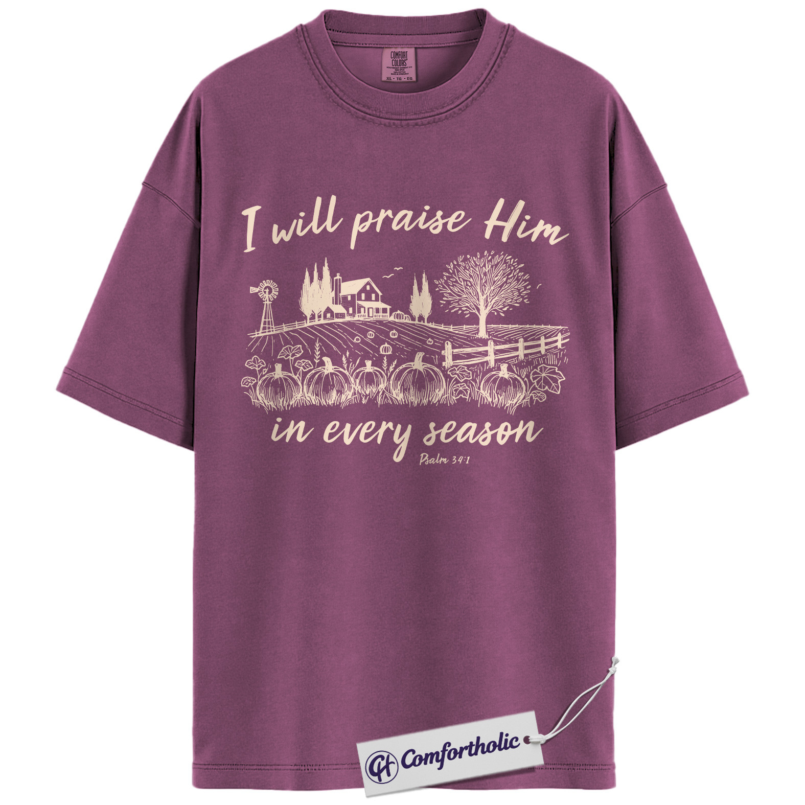 I Will Praise Him Shirt, Christian T-Shirt, Psalm 34:1 Bible Verse Graphic Tee, Religious Inspirational Fall Pumpkin Gift, Faith Comfort Colors Shirt - Image 15
