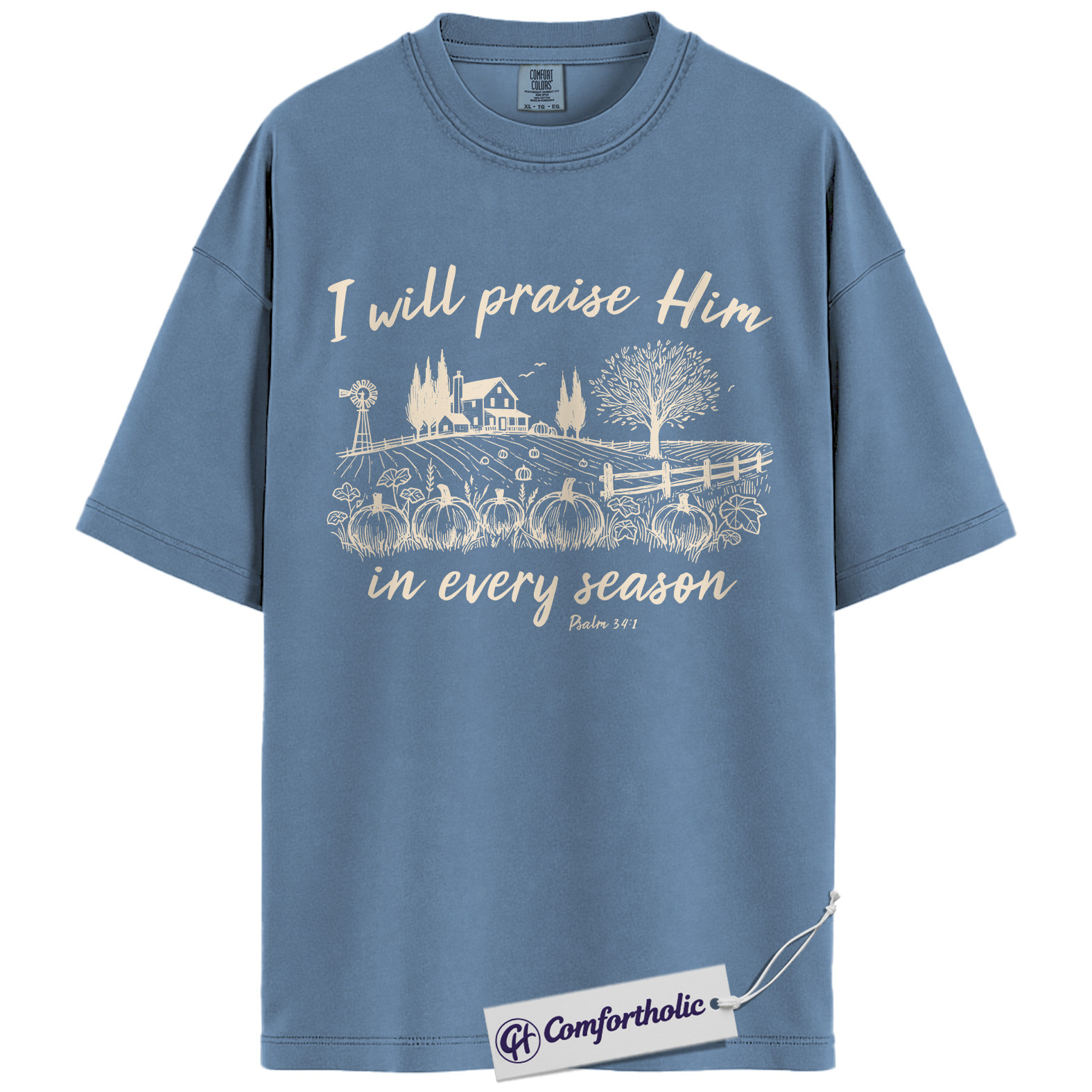 I Will Praise Him Shirt, Christian T-Shirt, Psalm 34:1 Bible Verse Graphic Tee, Religious Inspirational Fall Pumpkin Gift, Faith Comfort Colors Shirt - Image 17