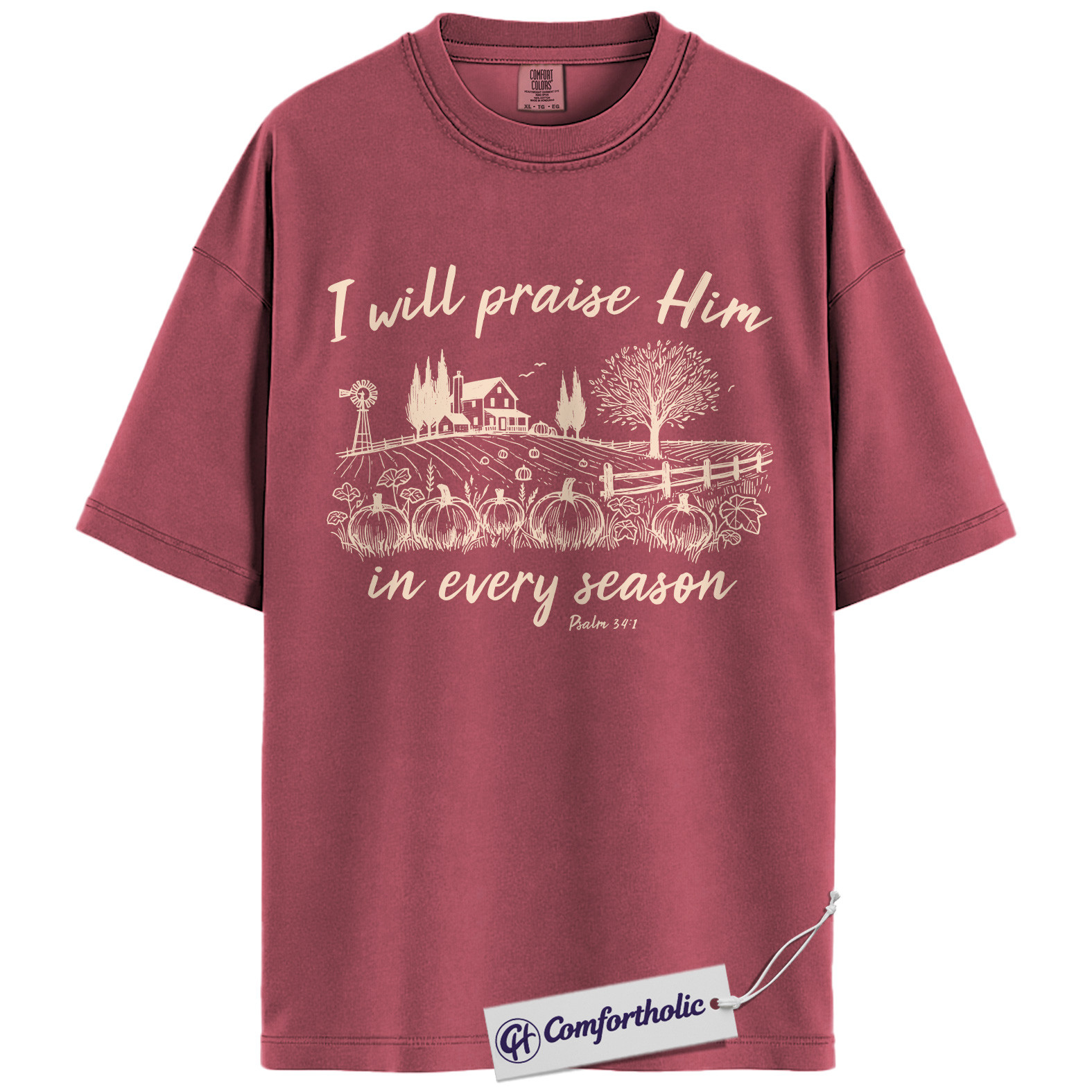 I Will Praise Him Shirt, Christian T-Shirt, Psalm 34:1 Bible Verse Graphic Tee, Religious Inspirational Fall Pumpkin Gift, Faith Comfort Colors Shirt - Image 18
