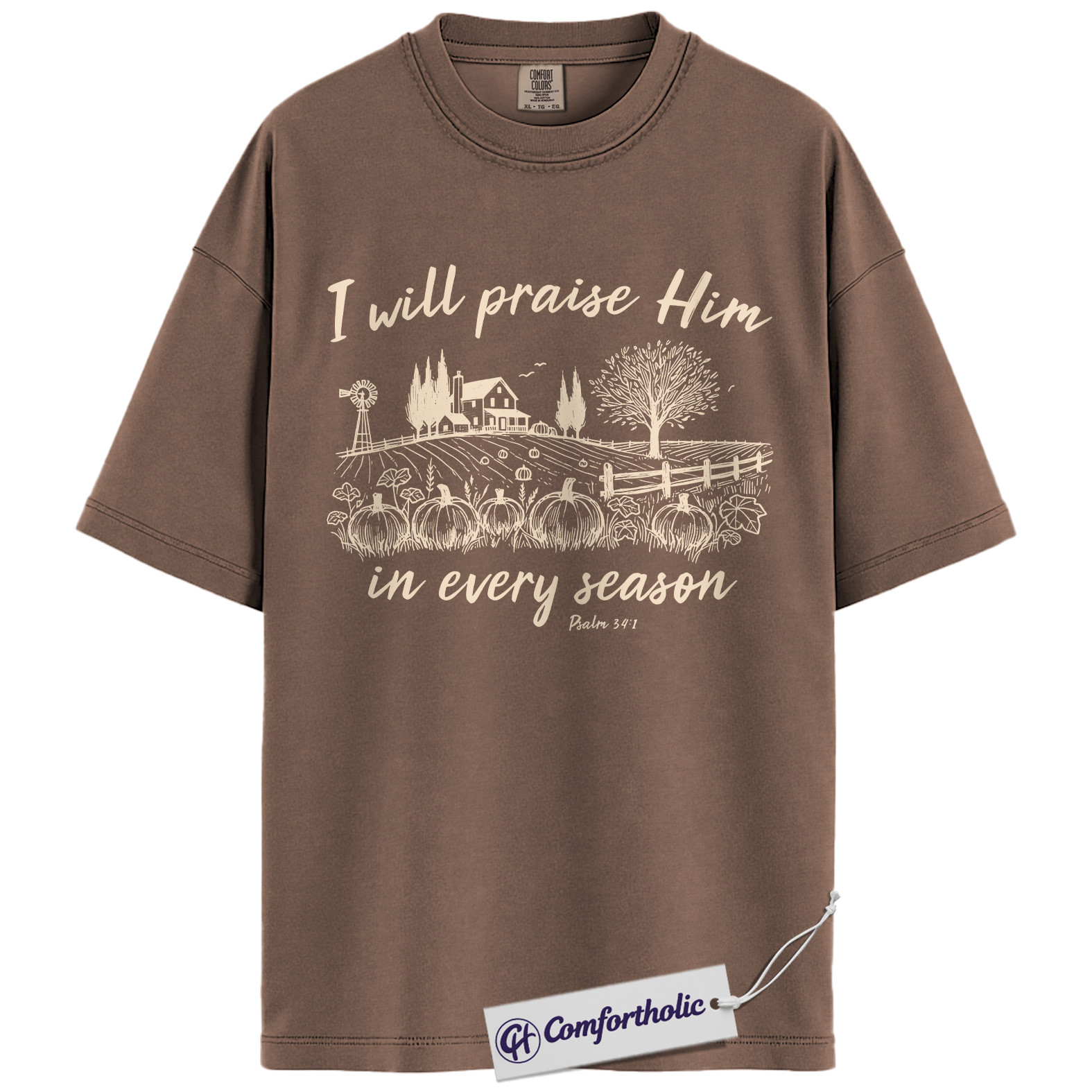 I Will Praise Him Shirt, Christian T-Shirt, Psalm 34:1 Bible Verse Graphic Tee, Religious Inspirational Fall Pumpkin Gift, Faith Comfort Colors Shirt - Image 19