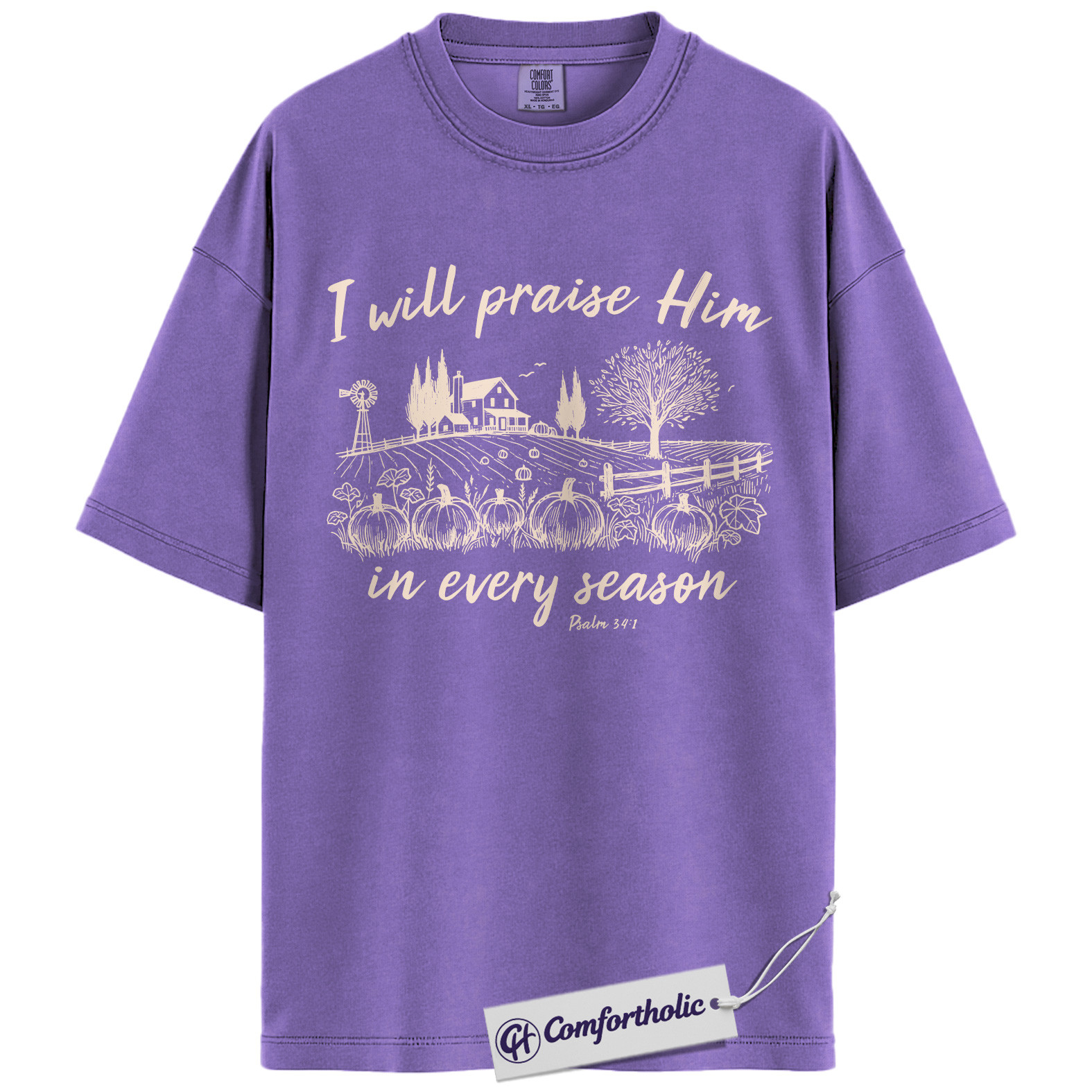 I Will Praise Him Shirt, Christian T-Shirt, Psalm 34:1 Bible Verse Graphic Tee, Religious Inspirational Fall Pumpkin Gift, Faith Comfort Colors Shirt - Image 20