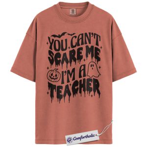 You Can’t Scare Me I’m a Teacher Shirt, Funny Teacher Halloween T-Shirt, Spooky Season Classroom Graphic Tee, Fall Teacher Gift, Comfort Colors Shirt