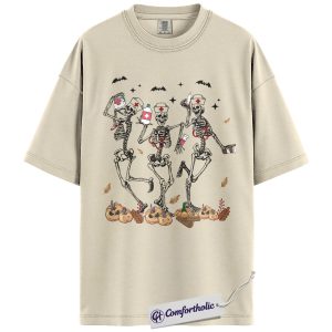 Dancing Skeleton Nurse Halloween Shirt, Funny Medical T-Shirt, Spooky Nurse Graphic Tee, Healthcare Worker Costume Gift, Comfort Colors Shirt