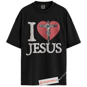 Alternative view of I Love Jesus Shirt, Christian Faith T-Shirt, Jesus on the Cross Graphic Tee, Religious Gift for Believers, Comfort Colors Shirt