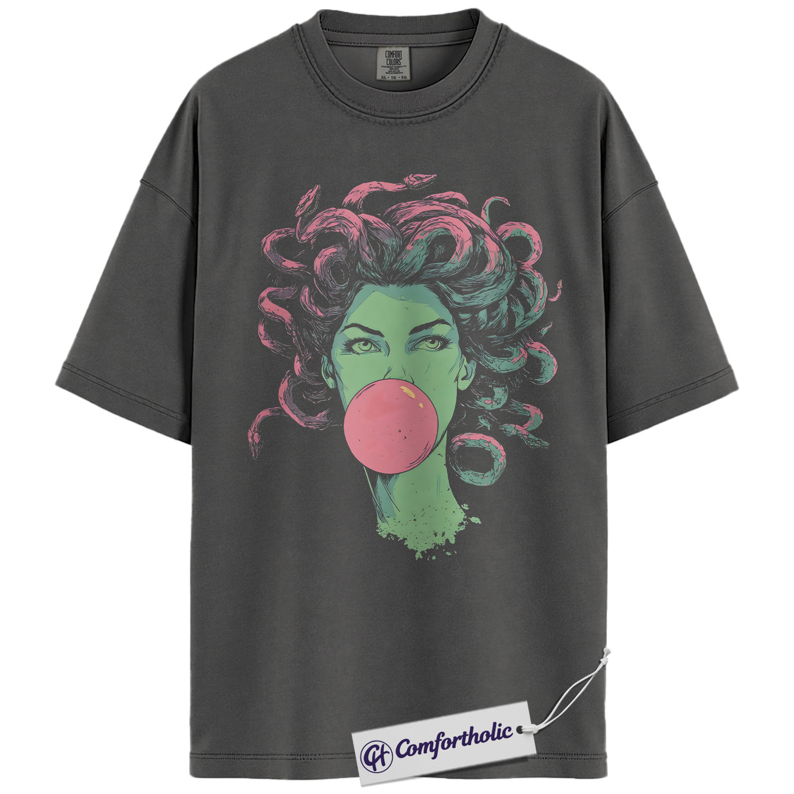 Medusa Bubble Gum Shirt, Greek Mythology T-Shirt, Cool Gothic Aesthetic Graphic Tee, Unique Mythical Art Gift, Comfort Colors Shirt - Image 2