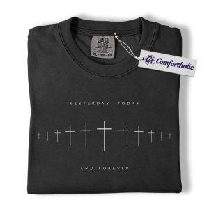Alternative view of Yesterday Today and Forever Shirt, Minimalist Christian Cross T-Shirt, Faith Bible Verse Graphic Tee, Inspirational Religious Gift, Comfort Colors Shirt
