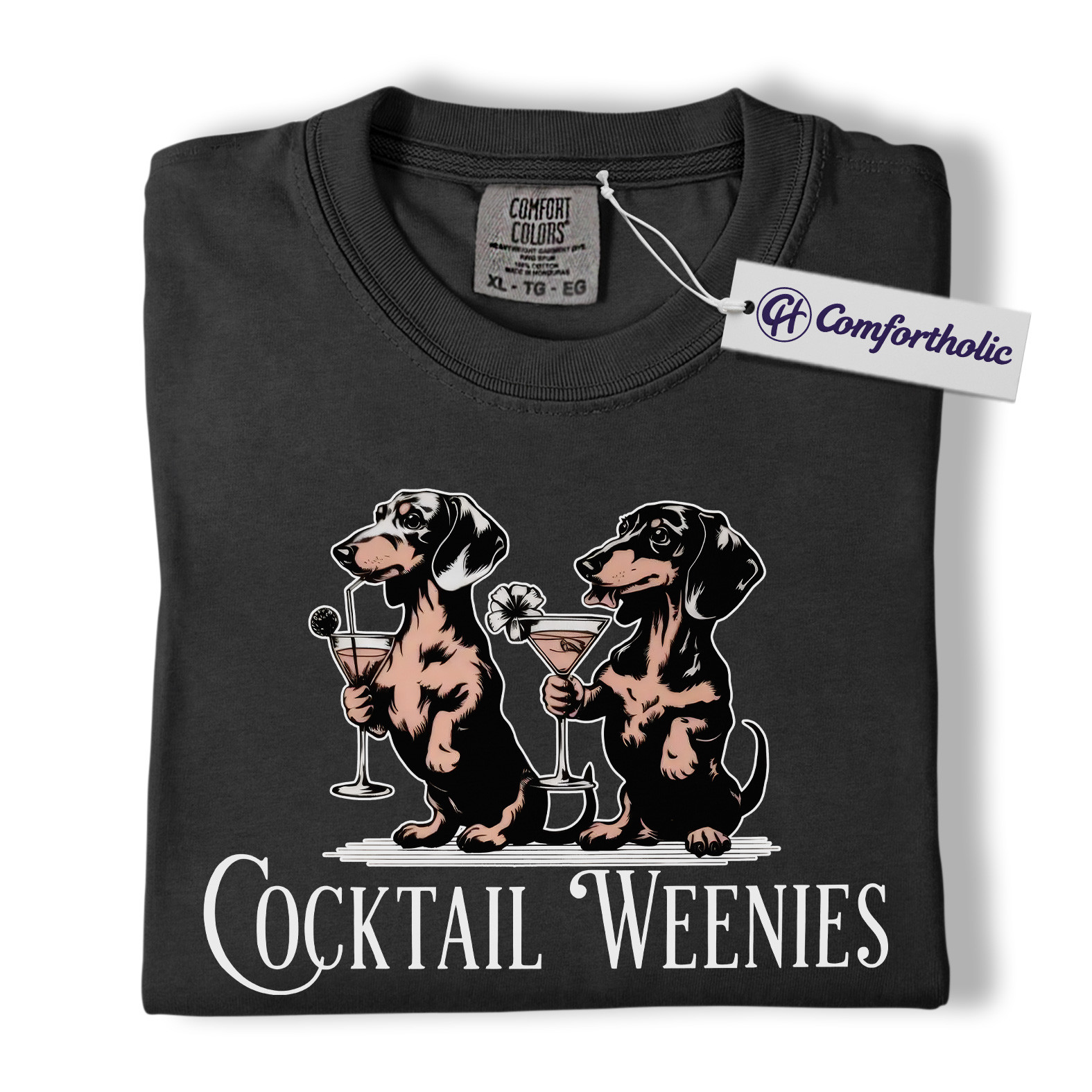 Cocktail Weenies Shirt, Funny Dachshund Dog T-Shirt, Cute Wiener Dog Drinking Graphic Tee, Humorous Pet Lover Gift, Comfort Colors Shirt - Image 3