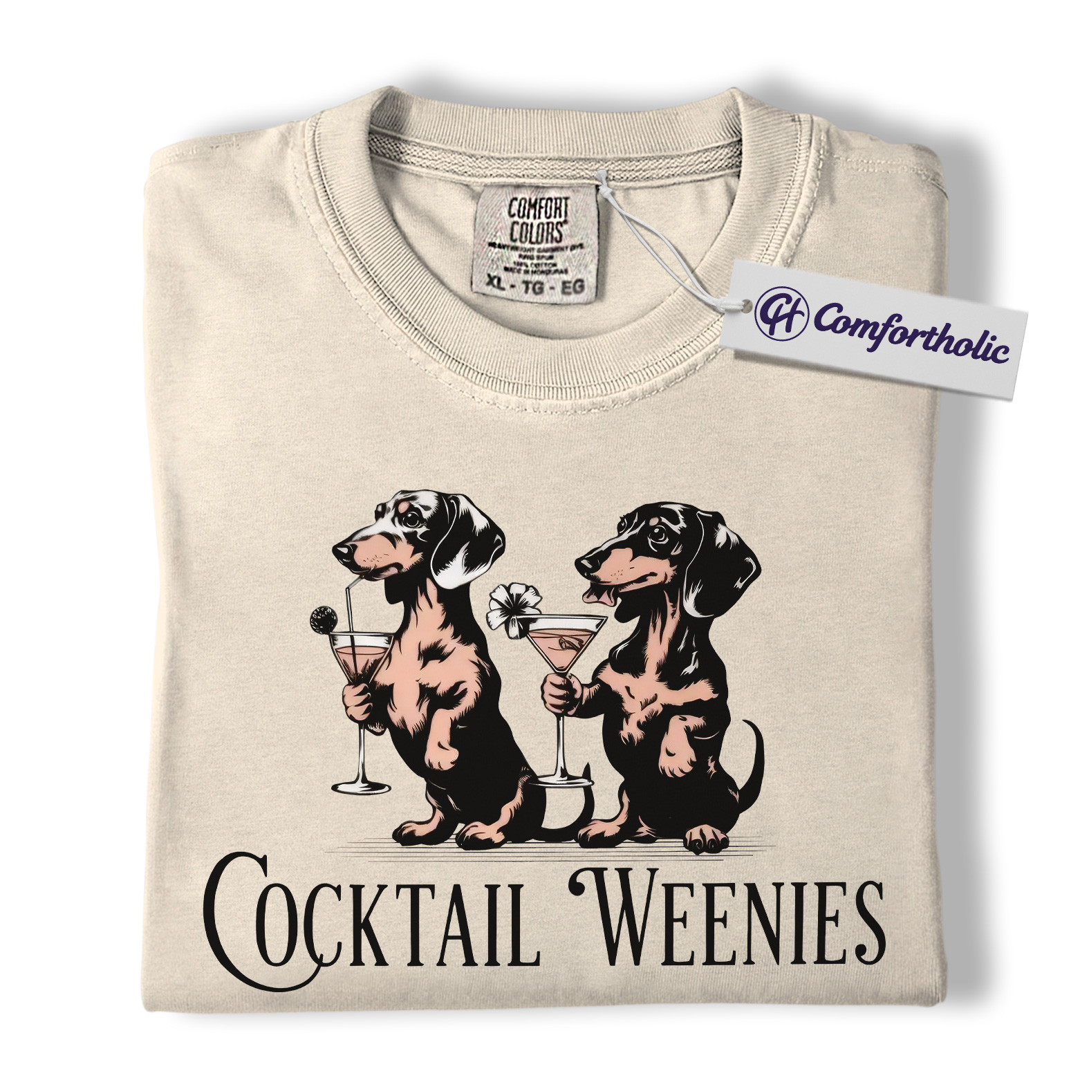 Cocktail Weenies Shirt, Funny Dachshund Dog T-Shirt, Cute Wiener Dog Drinking Graphic Tee, Humorous Pet Lover Gift, Comfort Colors Shirt