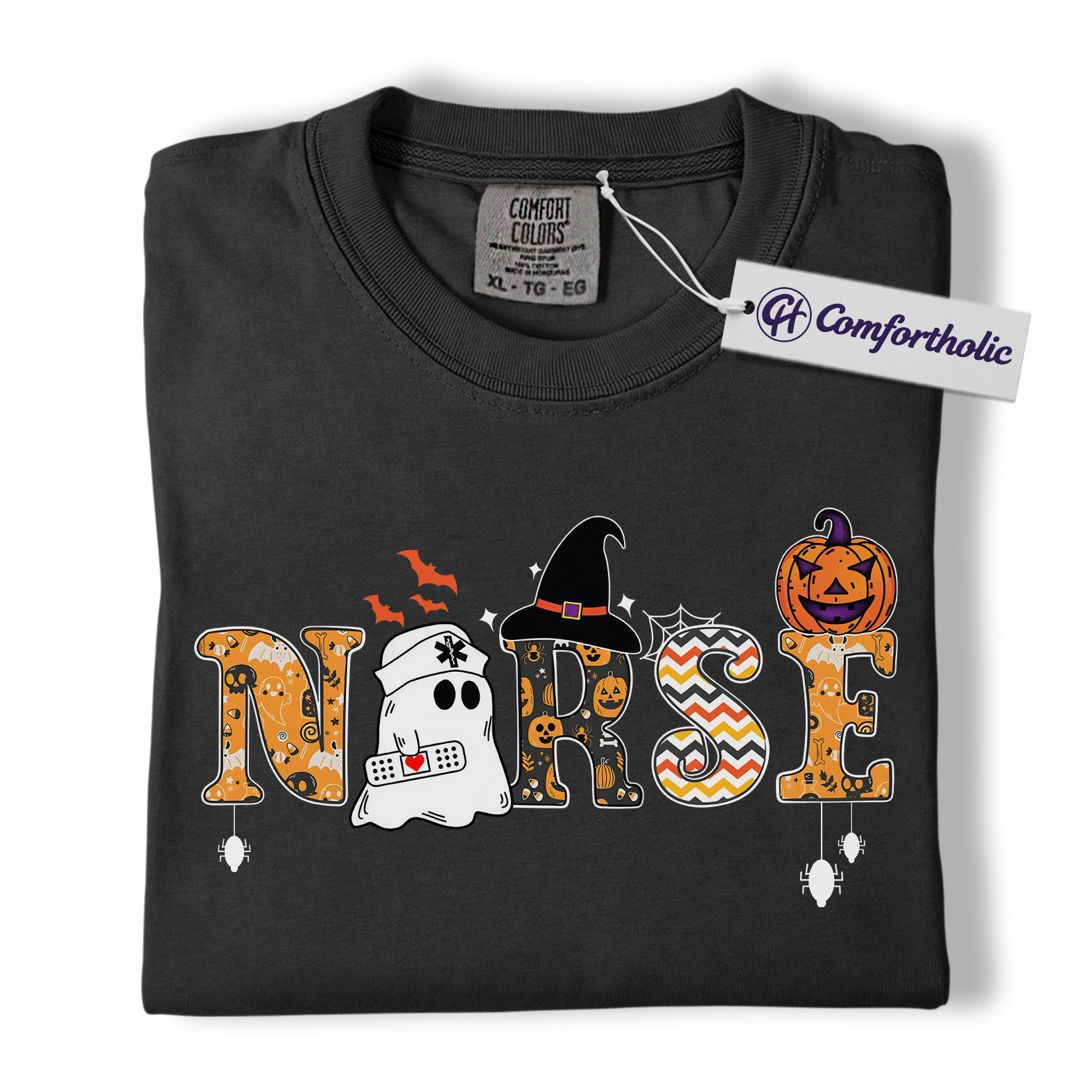 Halloween Nurse Shirt, Cute Ghost Pumpkin Medical T-Shirt, Funny Spooky Healthcare Worker Graphic Tee, Fall Gift for Nurses, Halloween Comfort Colors Shirt - Image 3