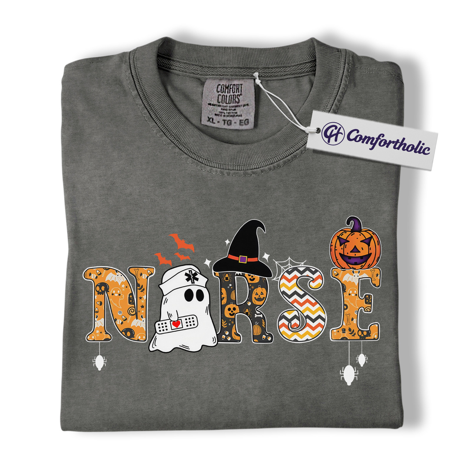 Halloween Nurse Shirt, Cute Ghost Pumpkin Medical T-Shirt, Funny Spooky Healthcare Worker Graphic Tee, Fall Gift for Nurses, Halloween Comfort Colors Shirt - Image 4