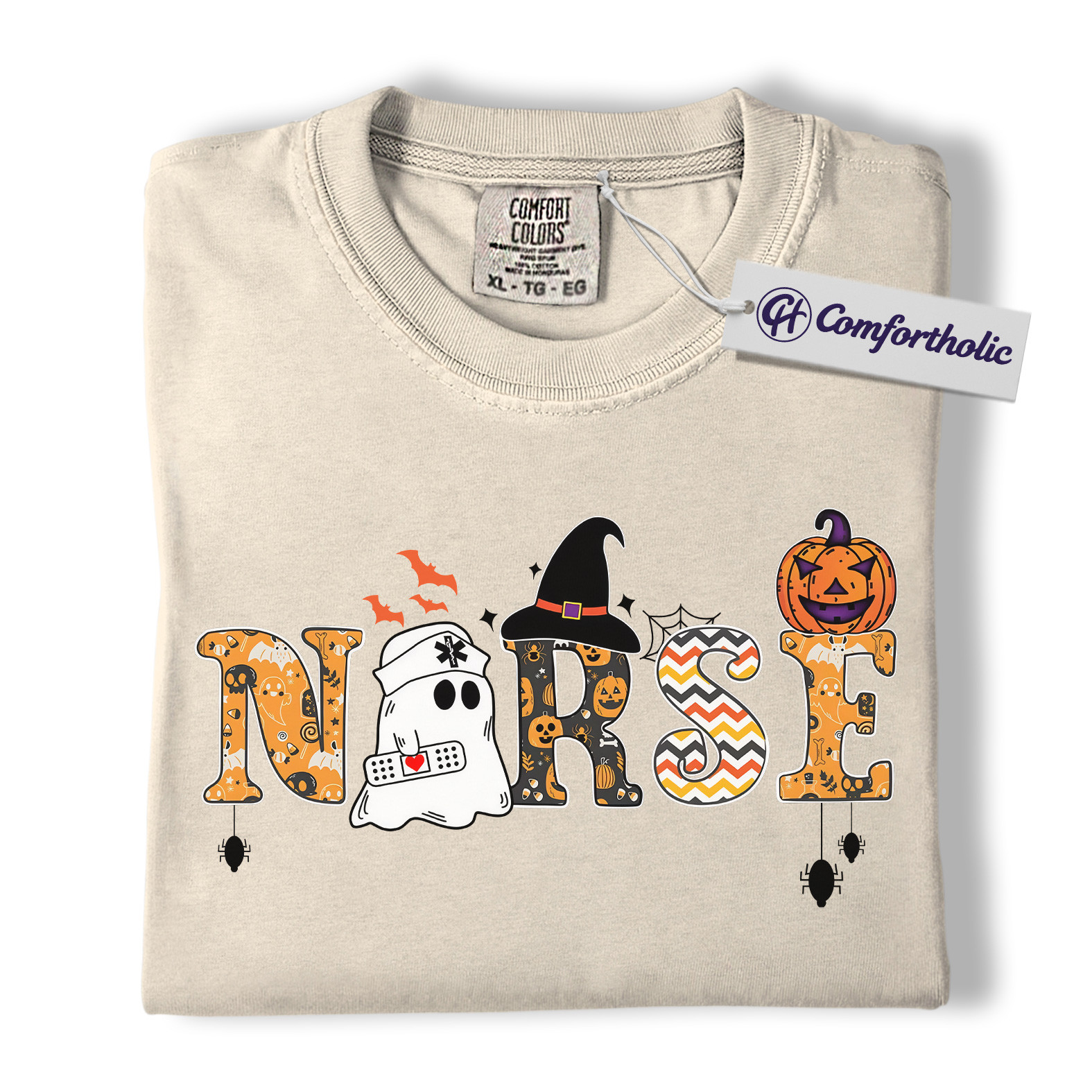Halloween Nurse Shirt, Cute Ghost Pumpkin Medical T-Shirt, Funny Spooky Healthcare Worker Graphic Tee, Fall Gift for Nurses, Halloween Comfort Colors Shirt - Image 5