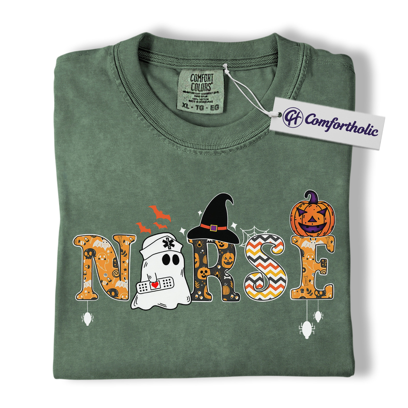Halloween Nurse Shirt, Cute Ghost Pumpkin Medical T-Shirt, Funny Spooky Healthcare Worker Graphic Tee, Fall Gift for Nurses, Halloween Comfort Colors Shirt - Image 6