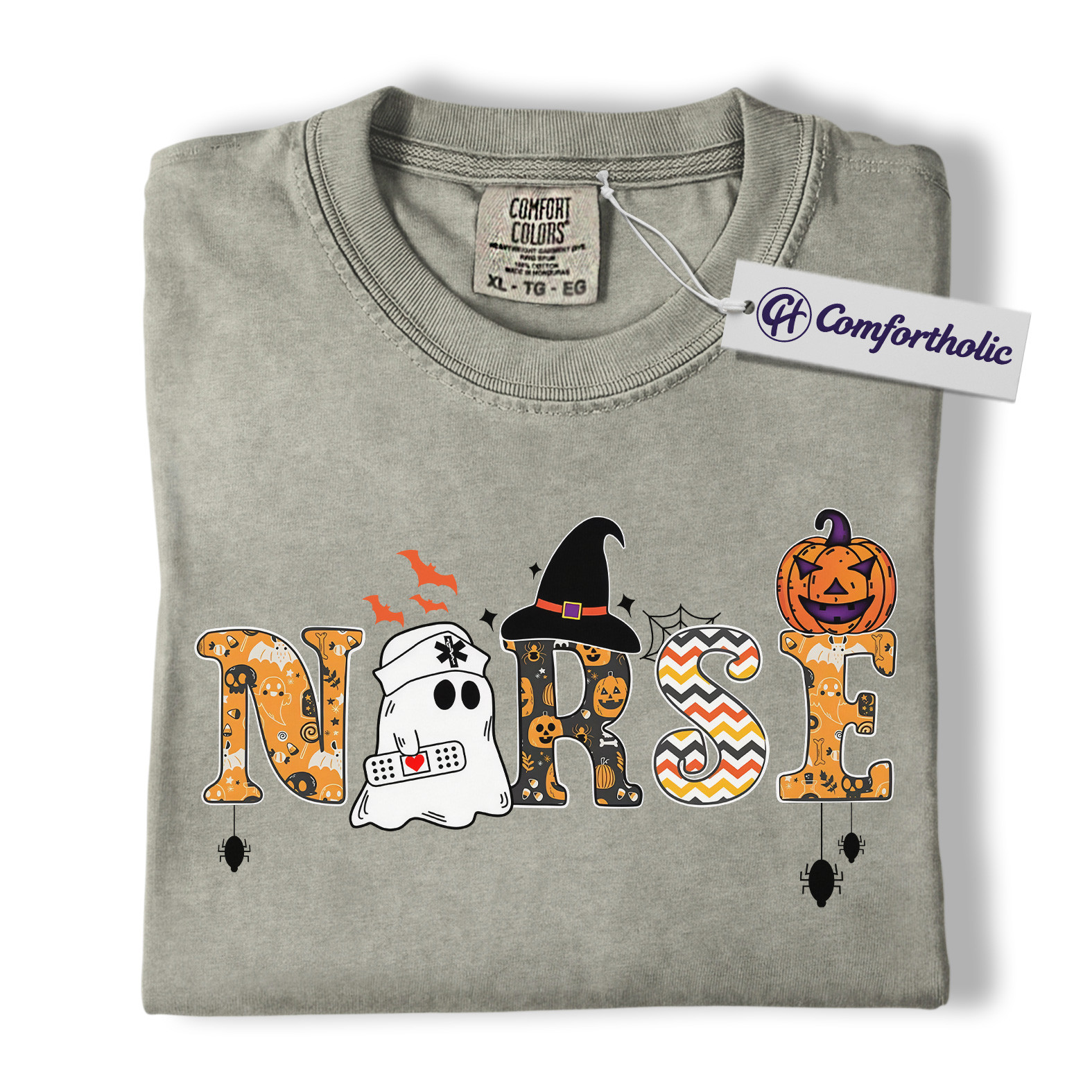 Halloween Nurse Shirt, Cute Ghost Pumpkin Medical T-Shirt, Funny Spooky Healthcare Worker Graphic Tee, Fall Gift for Nurses, Halloween Comfort Colors Shirt - Image 7