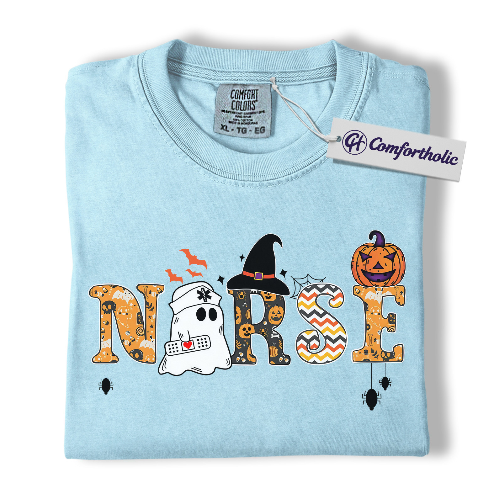 Halloween Nurse Shirt, Cute Ghost Pumpkin Medical T-Shirt, Funny Spooky Healthcare Worker Graphic Tee, Fall Gift for Nurses, Halloween Comfort Colors Shirt - Image 14