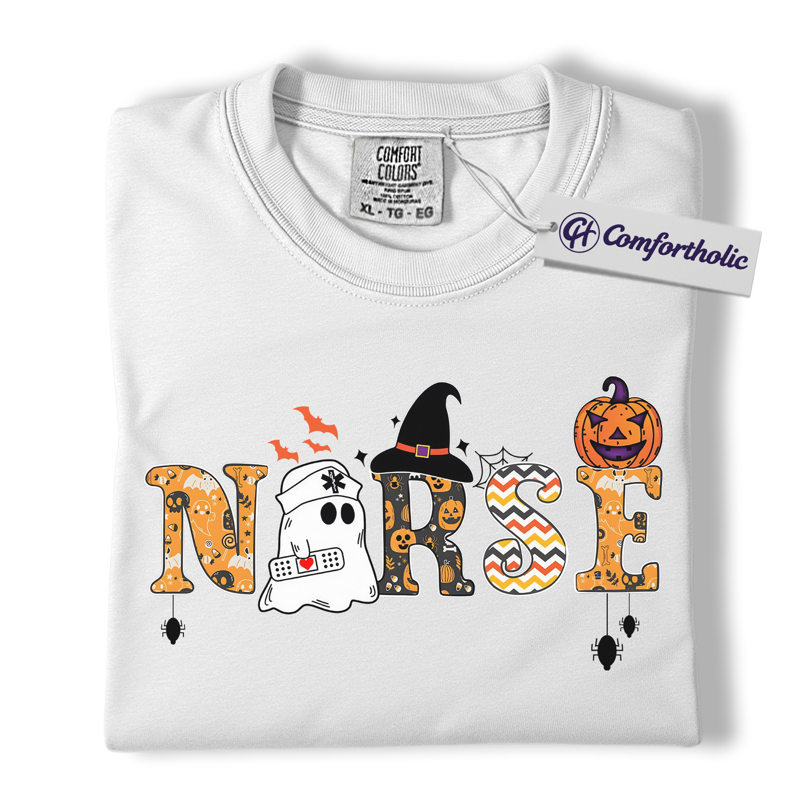 Halloween Nurse Shirt, Cute Ghost Pumpkin Medical T-Shirt, Funny Spooky Healthcare Worker Graphic Tee, Fall Gift for Nurses, Halloween Comfort Colors Shirt - Image 2