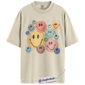 Retro Smiley Face Shirt, Colorful Happy Face T-Shirt, Vintage Aesthetic Graphic Tee, Positive Vibes Gift, Comfort Colors Shirt