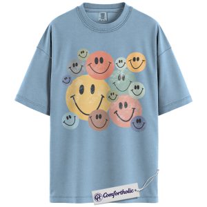 Alternative view of Retro Smiley Face Shirt, Colorful Happy Face T-Shirt, Vintage Aesthetic Graphic Tee, Positive Vibes Gift, Comfort Colors Shirt